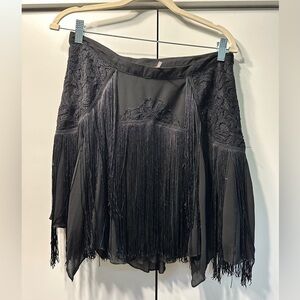Free People Black Lace Fringe Mini Skirt